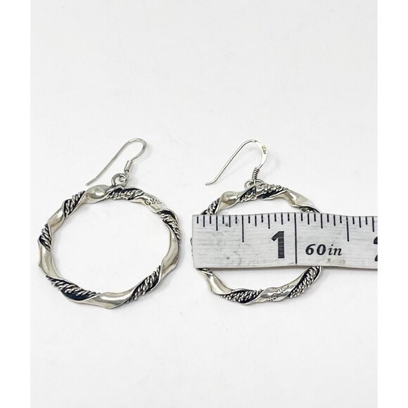 VTG 925 Sterling Silver 1 1/4” Twisted Rope Hoop Dangle Earrings Boho Artisan - Picture 4 of 7